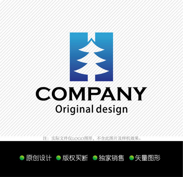 H字母logo松树logo