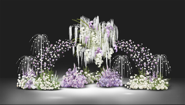 白色紫色婚礼花艺效果图