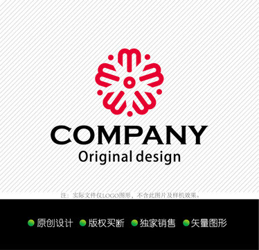 M字母logo设计樱花logo