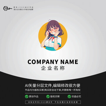 手绘卡通美女人物插画LOGO