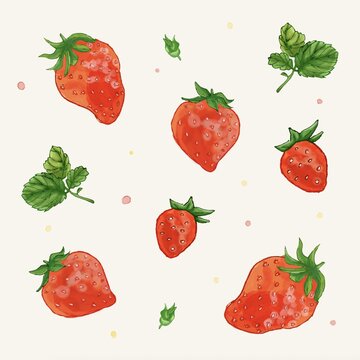 家纺图案手绘草莓印花图案