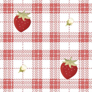 可爱格纹草莓家纺印花图案壁纸