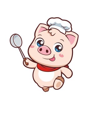 卡通可爱小猪厨师拿大勺形象