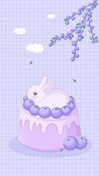 兔兔蓝莓蛋糕手机壳插画