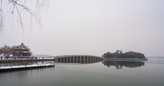 北京颐和园湖面雪景