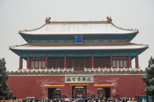 北京故宫城楼雪景
