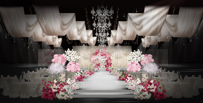 白粉色系韩式婚礼舞台