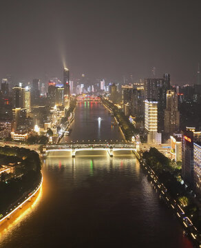 广州珠江人民桥一河两岸夜景