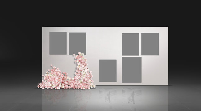 粉色花艺婚礼照片墙
