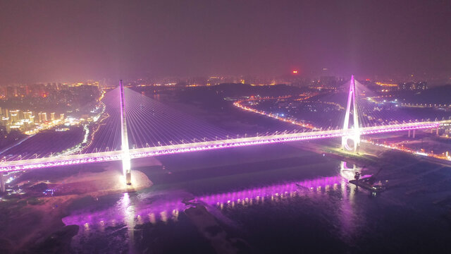 白居寺长江大桥航拍夜景