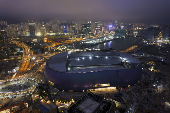 香港启德体育园城市建筑风光夜景
