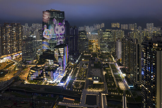 香港启德车站广场城市风光夜景