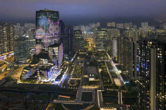 香港启德车站广场城市风光夜景