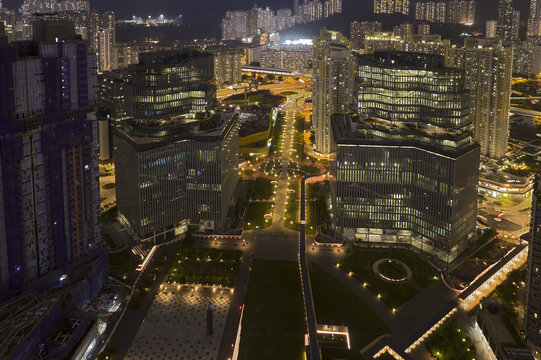 香港启德双子汇城市建筑风光夜景