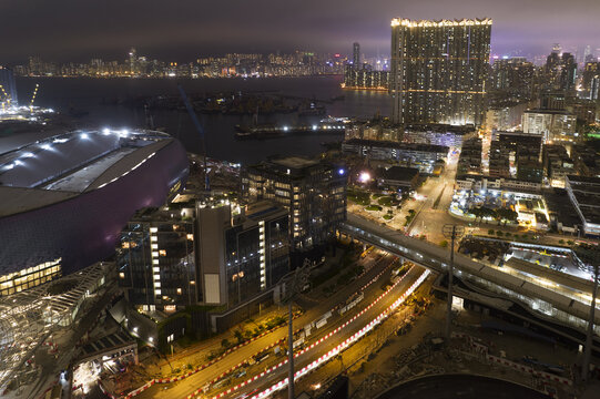 香港启德体育园城市建筑风光夜景