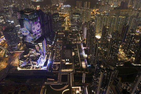 香港启德车站广场城市风光夜景