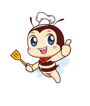 卡通可爱小蜜蜂厨师点赞矢量图