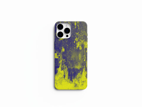水彩晕染水墨抽象蓝黄手机壳图案