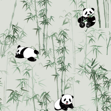 熊猫乐园图案四方连续图案