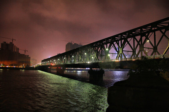 湖北旅游襄阳汉江大桥夜景