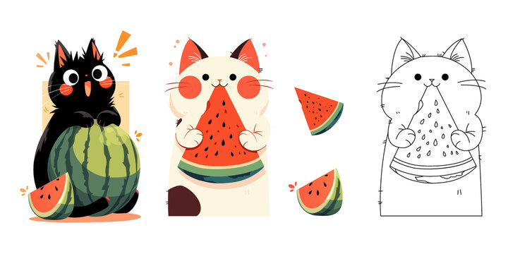 可爱猫咪吃西瓜
