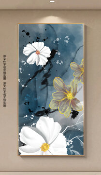 新中式花卉鎏金玄关装饰画