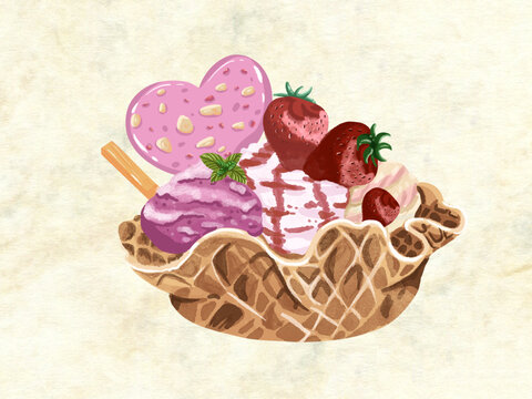 手绘插画冰淇淋食物