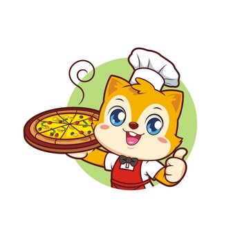 卡通可爱小松鼠厨师端披萨头像