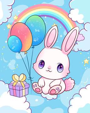 彩虹兔子儿童插画