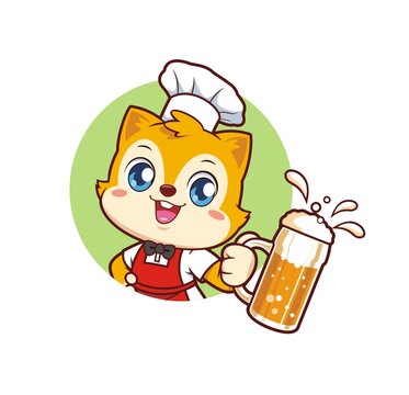 卡通可爱小松鼠厨师喝啤酒头像