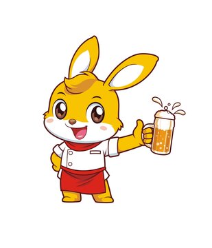 卡通可爱小兔厨师喝啤酒形象