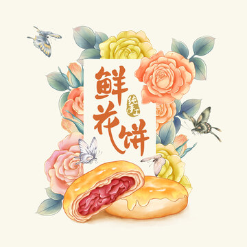 鲜花饼包装玫瑰花插画