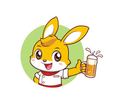 卡通可爱小兔厨师喝啤酒头像