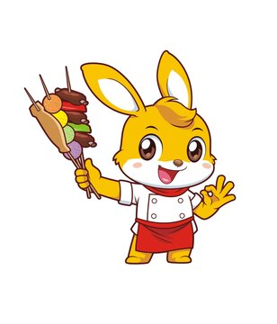 卡通可爱小兔厨师拿烤串形象