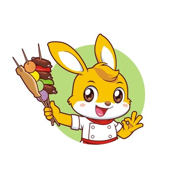 卡通可爱小兔厨师拿烤串头像