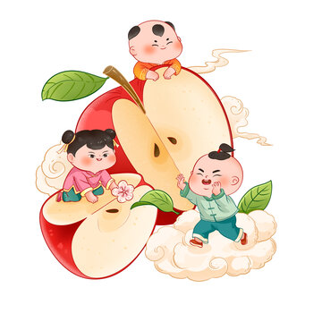 国潮苹果插画
