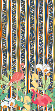 条纹热带动植物印花图案