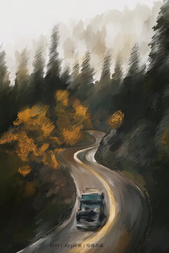山林公路绘画