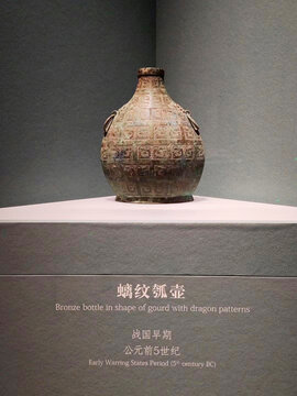 博物馆文物青铜龙纹图案壶