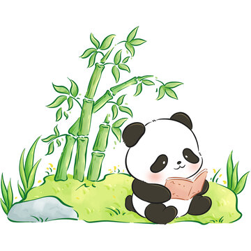 竹林看书的熊猫