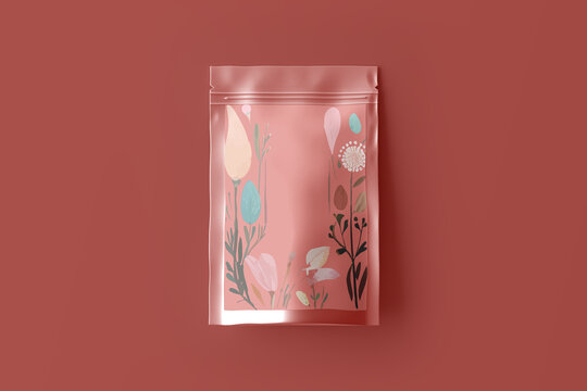 花纹植物插画红色包装图案设计