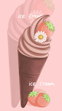 夏日巧克力草莓冰淇淋手机壳插画