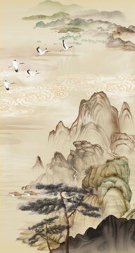 新中式玄关山水壁画