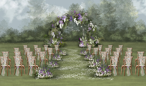紫色草坪婚礼