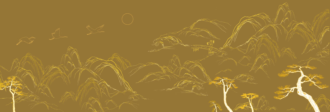 线描山水