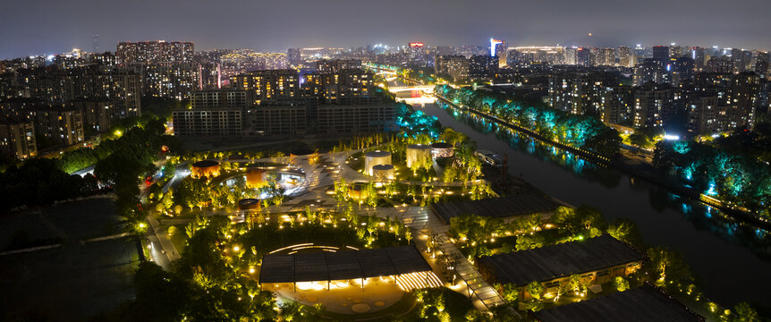 杭州拱墅大运河小河公园夜景