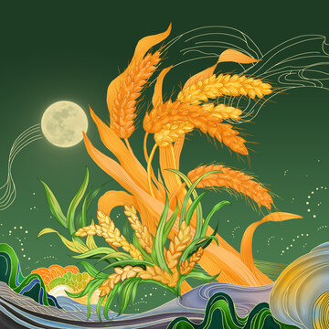 芒种小麦稻子农业丰收插画