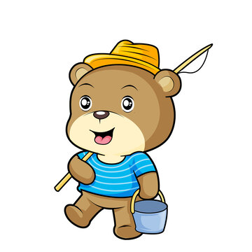 小熊钓鱼卡通