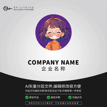 眼镜微笑女生学生青春LOGO