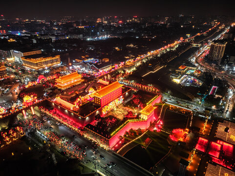 航拍西安南门钟楼夜景夜色